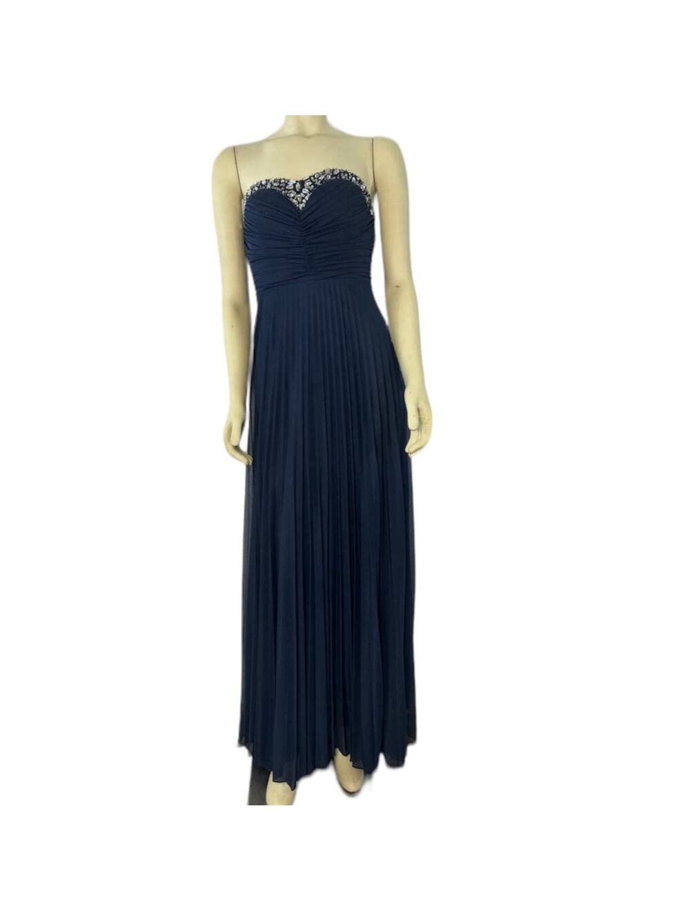 B. Darlin Navy Blue Strapless Maxi Jewel design prom dress size 3-4